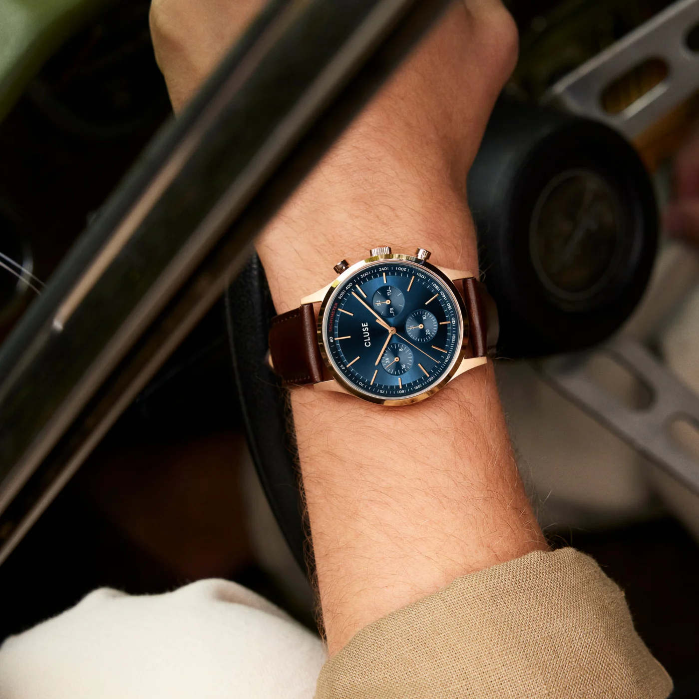 Anthéor Multifunction Watch Leather Blue, Rose Gold Colour - Image 6
