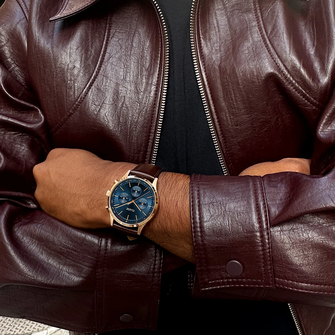 Anthéor Multifunction Watch Leather Blue, Rose Gold Colour - Image 7