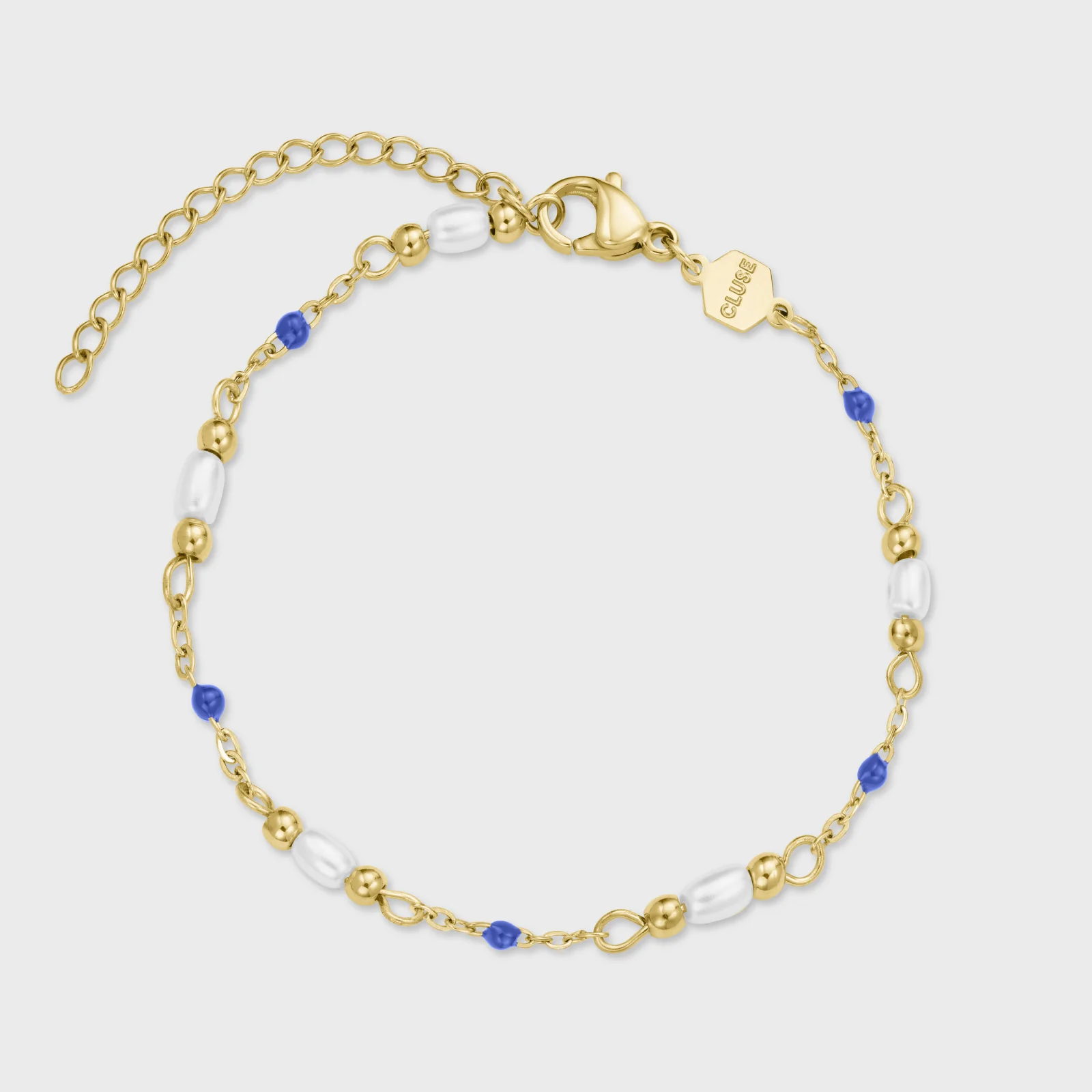 Élevé Pearl & Blue Epoxy Chain Bracelet, Gold Colour