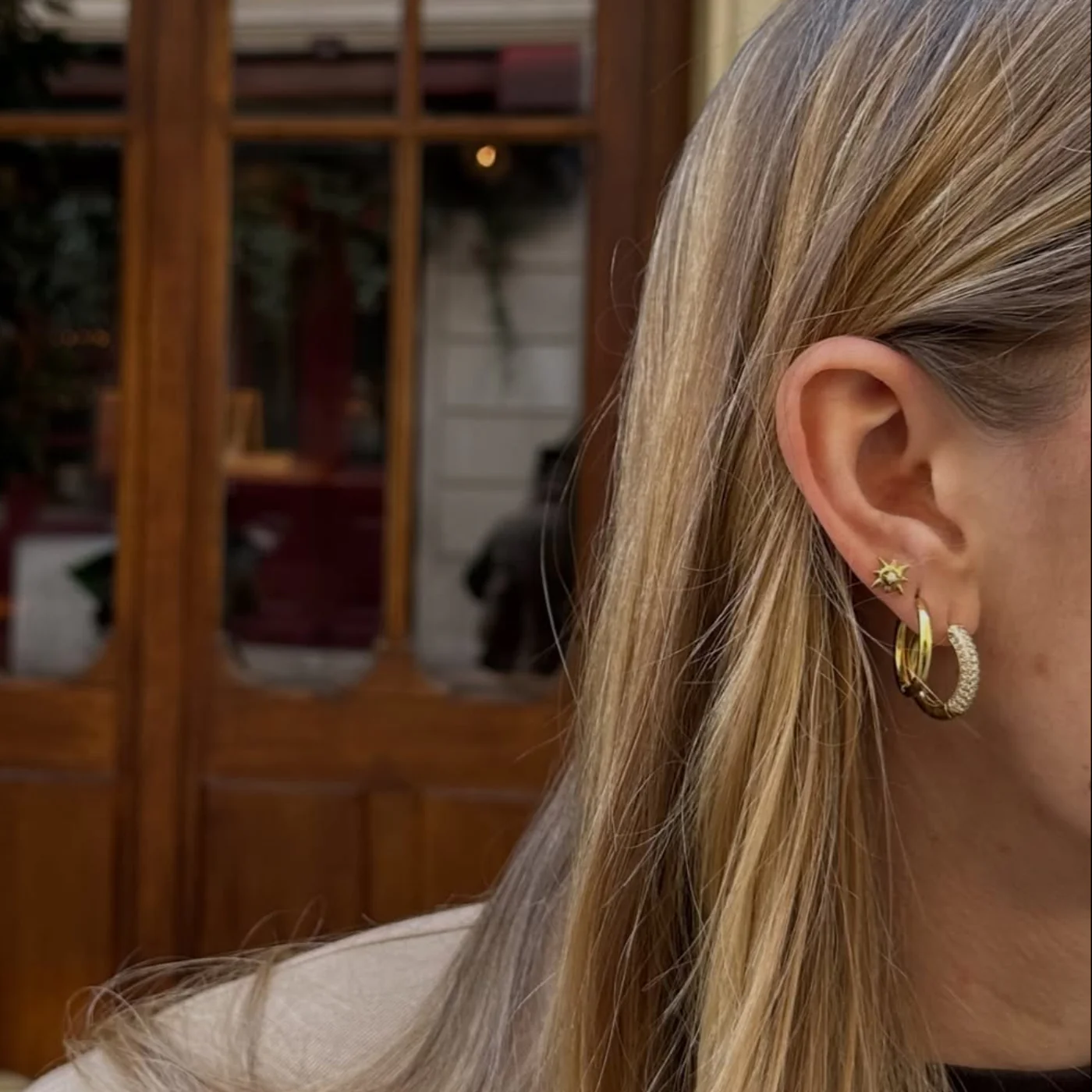 Élevé Zirconia Medium Hoop Earrings, Gold Colour - Image 4
