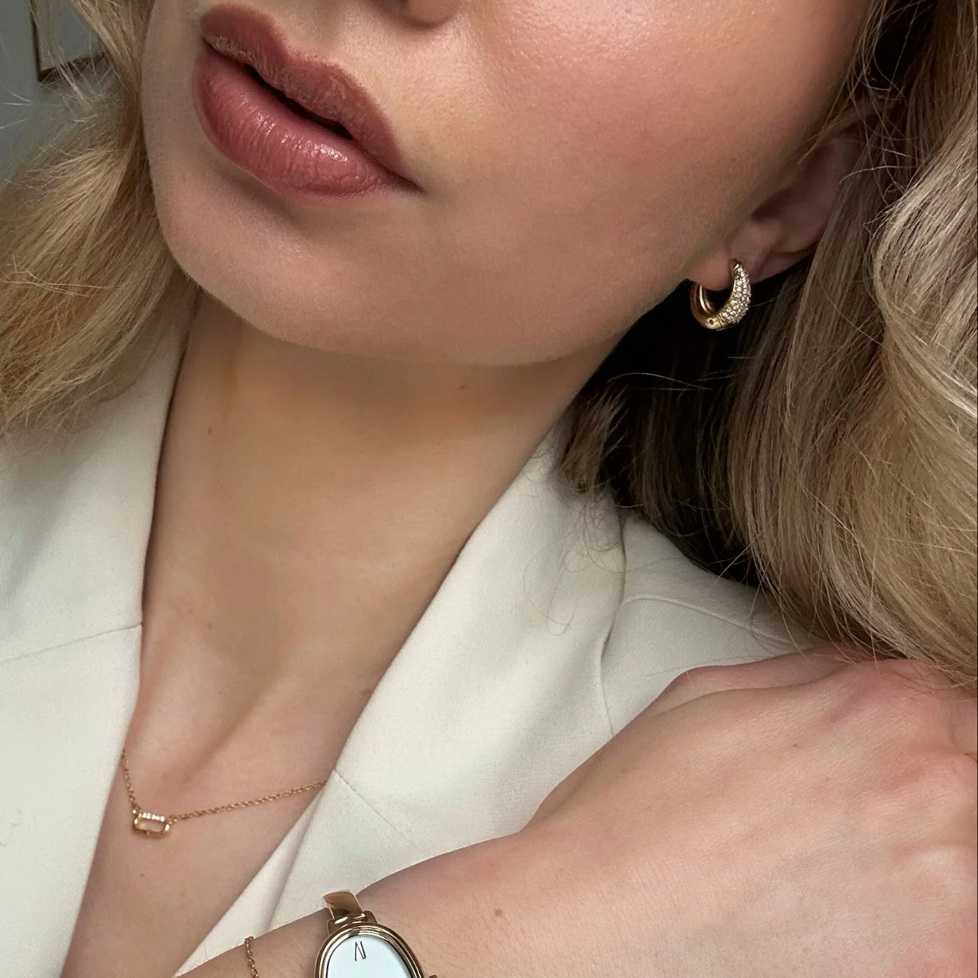 Élevé Zirconia Small Hoop Earrings, Gold Colour - Image 4