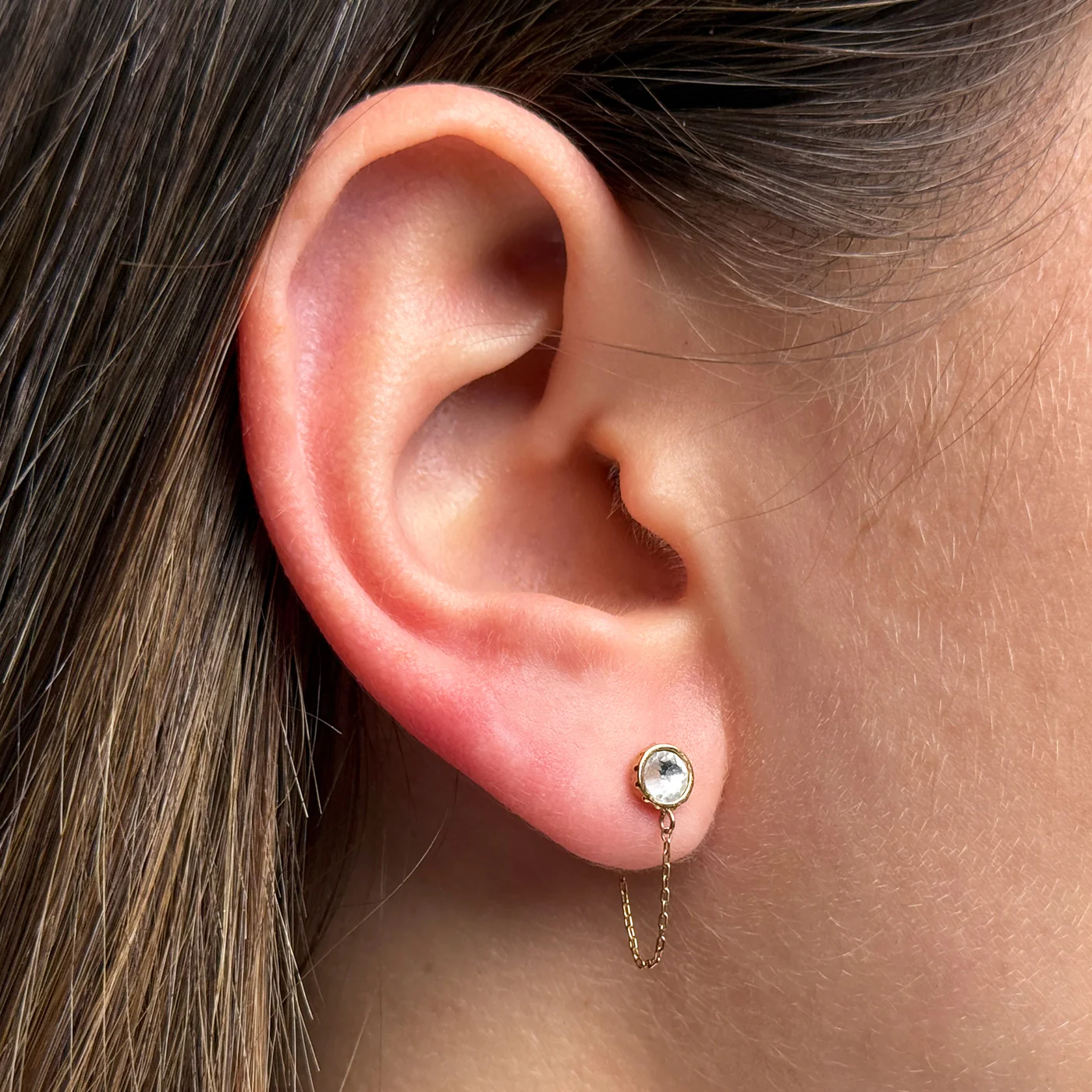 Essentielle Zircon Stud Chain Earrings, Gold Colour - Image 2