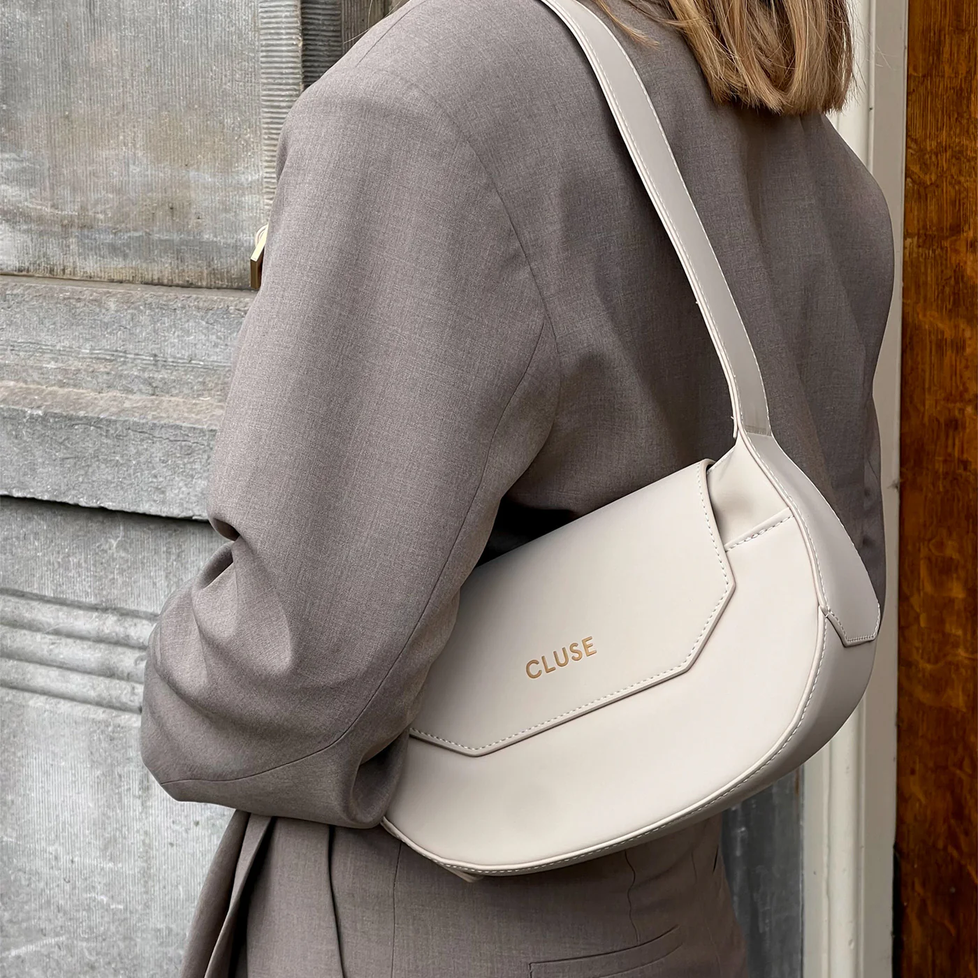 Sacroisé Petite Crossbody Bag, Beige, Gold Colour - Image 10