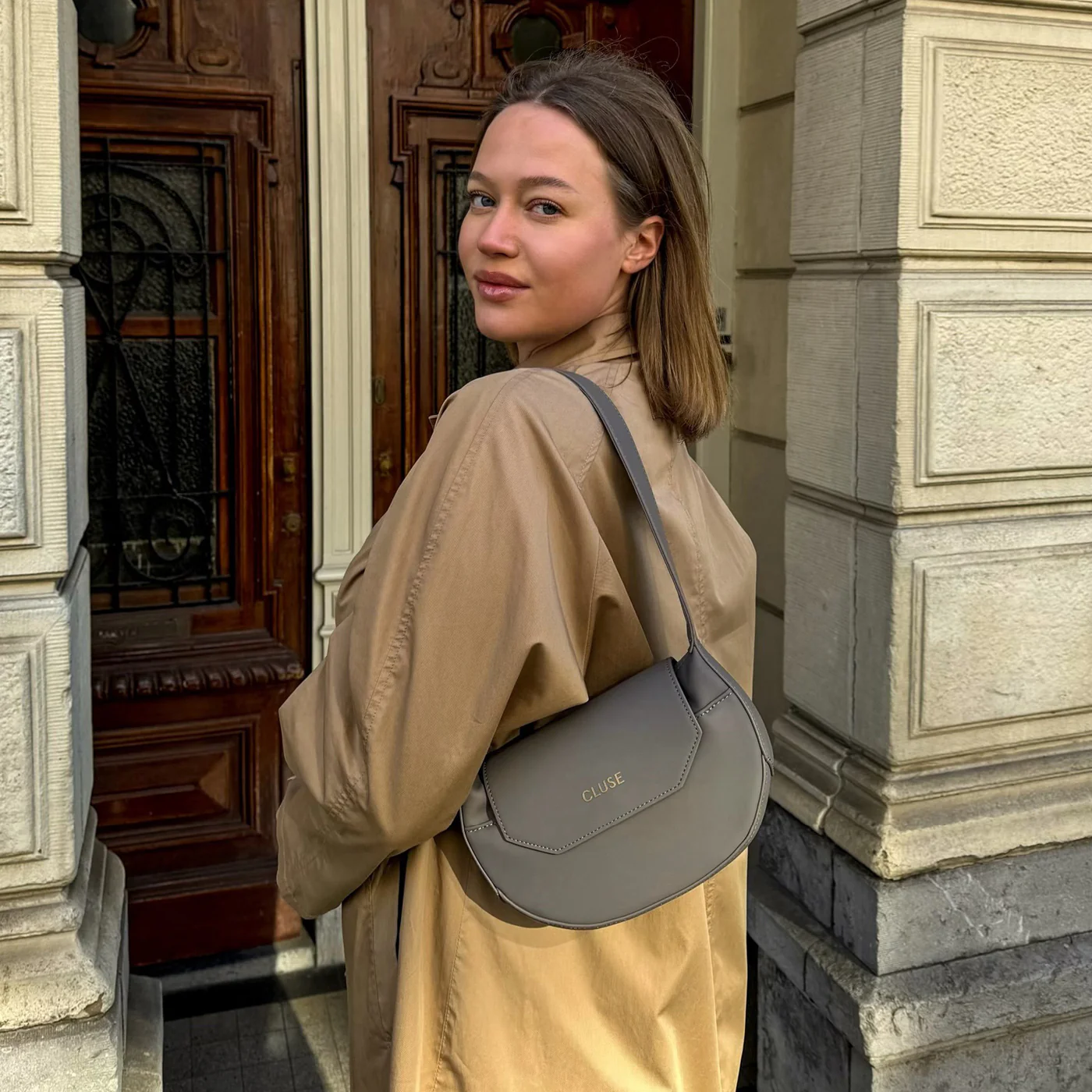Sacroisé Petite Crossbody Bag, Dark Grey, Gold Colour - Image 12