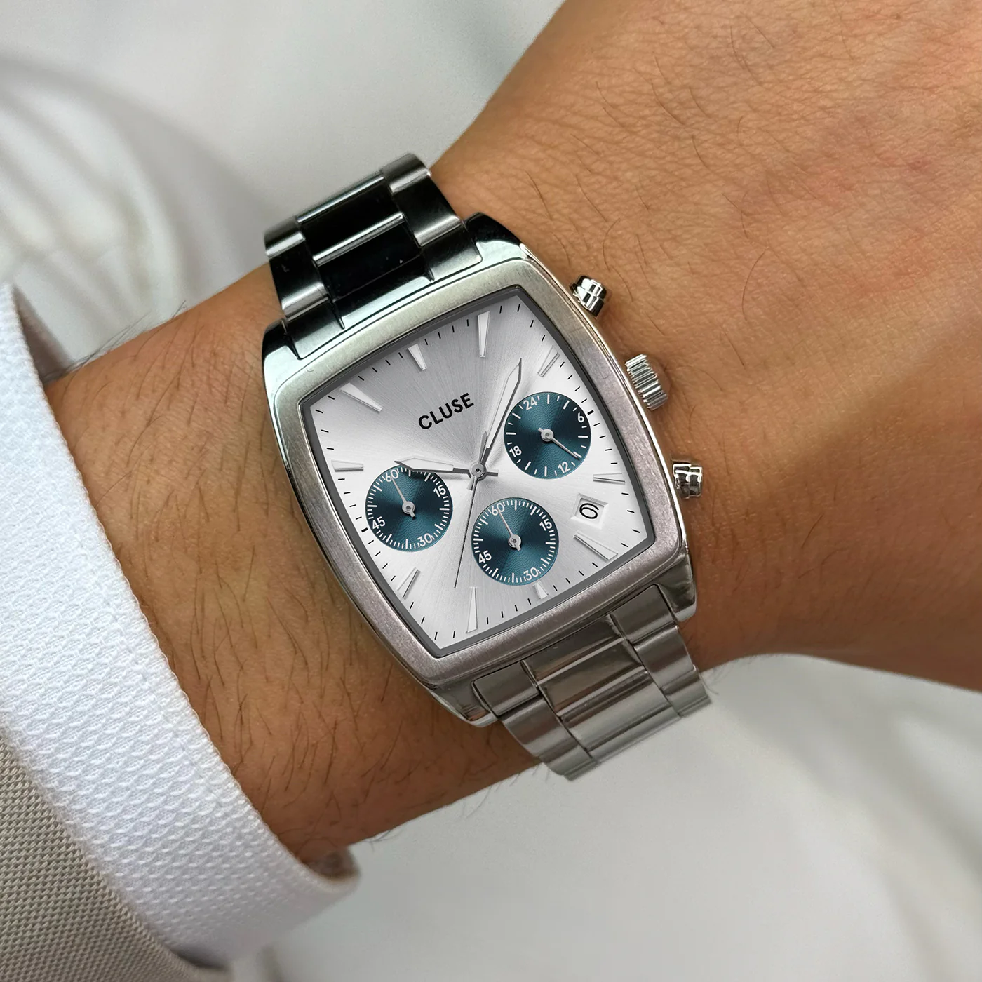 Quartaut Chrono Watch Steel, Blue, Full Silver Colour - Image 2