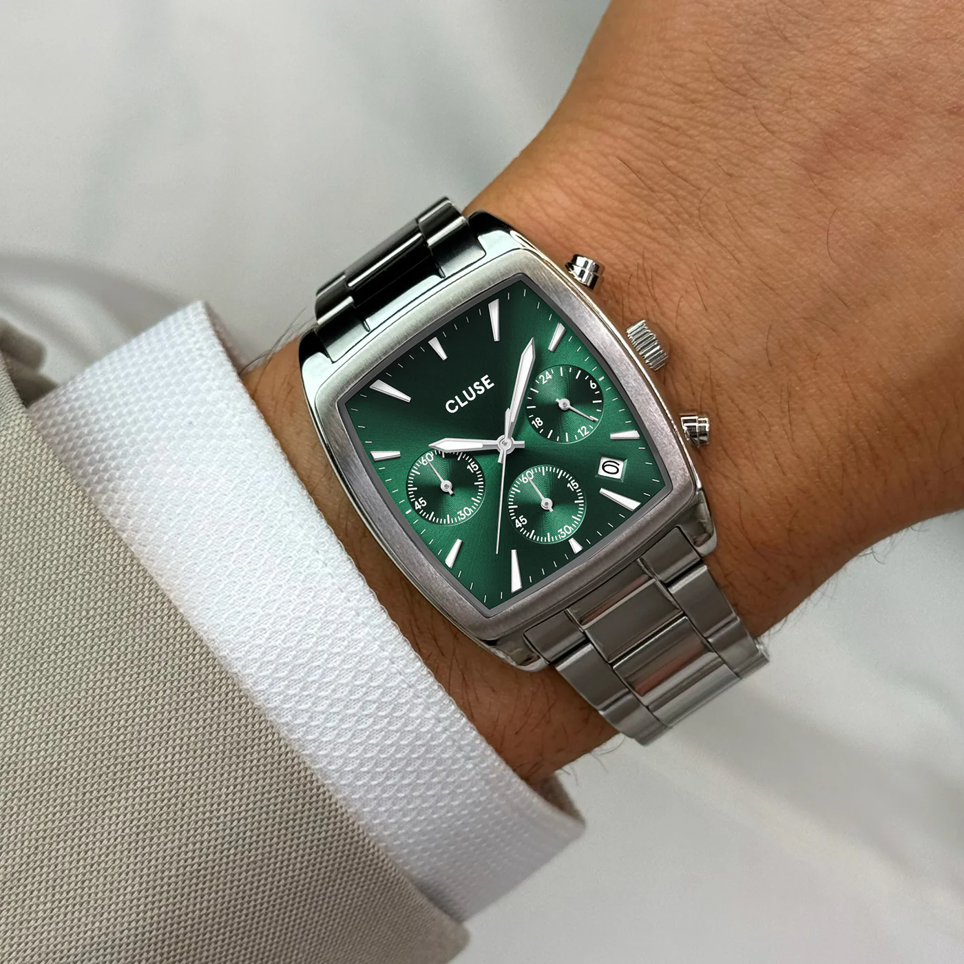 Quartaut Chrono Watch Steel, Green, Silver Colour - Image 2