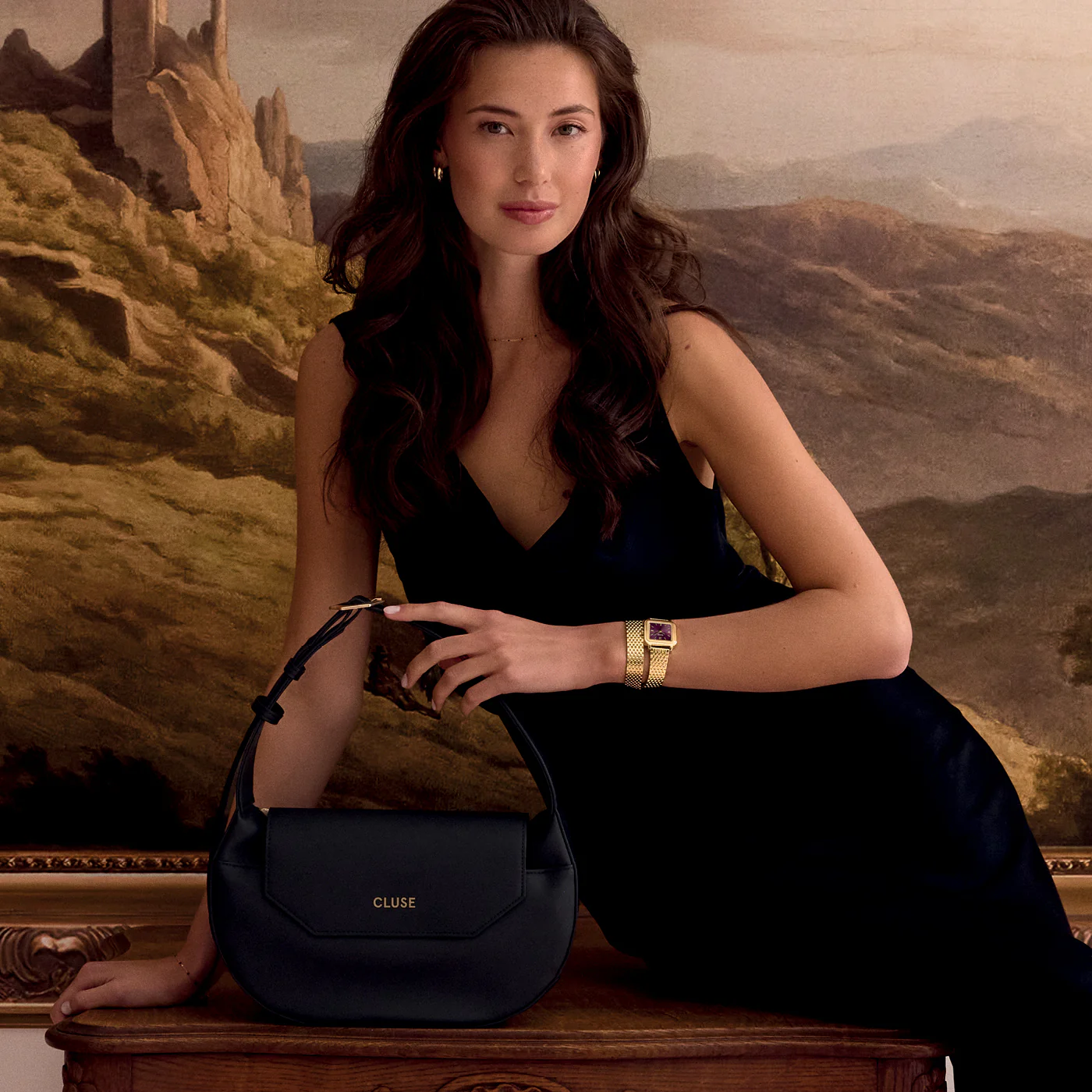 Sacroisé Crossbody Bag, Black, Gold Colour - Image 9