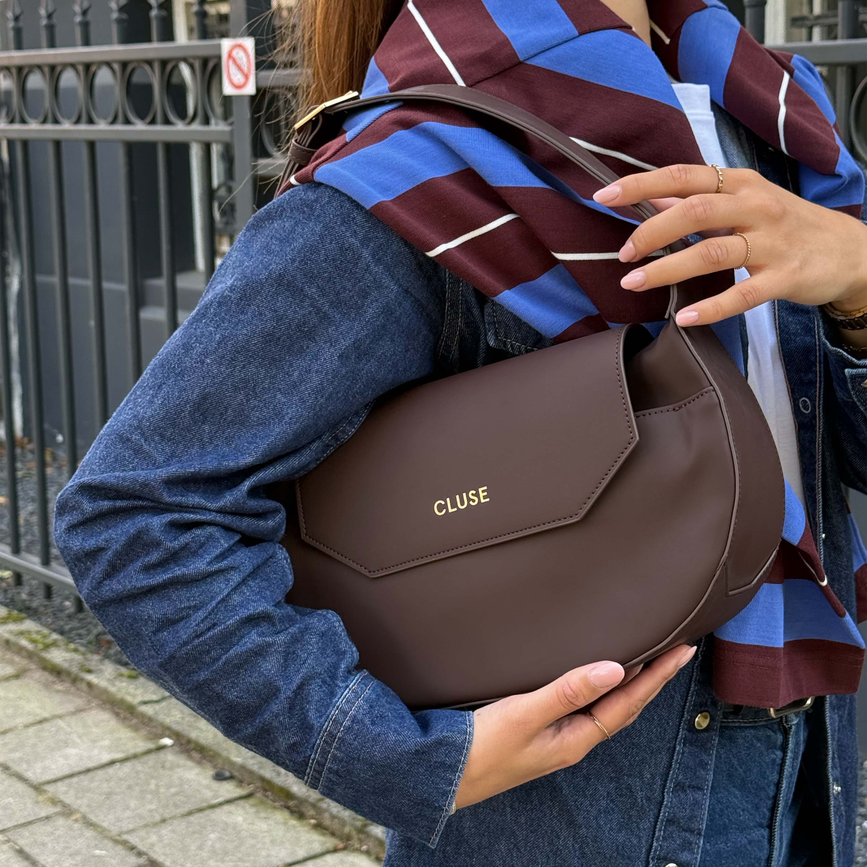 Sacroisé Crossbody Bag, Dark Brown, Gold Colour - Image 11