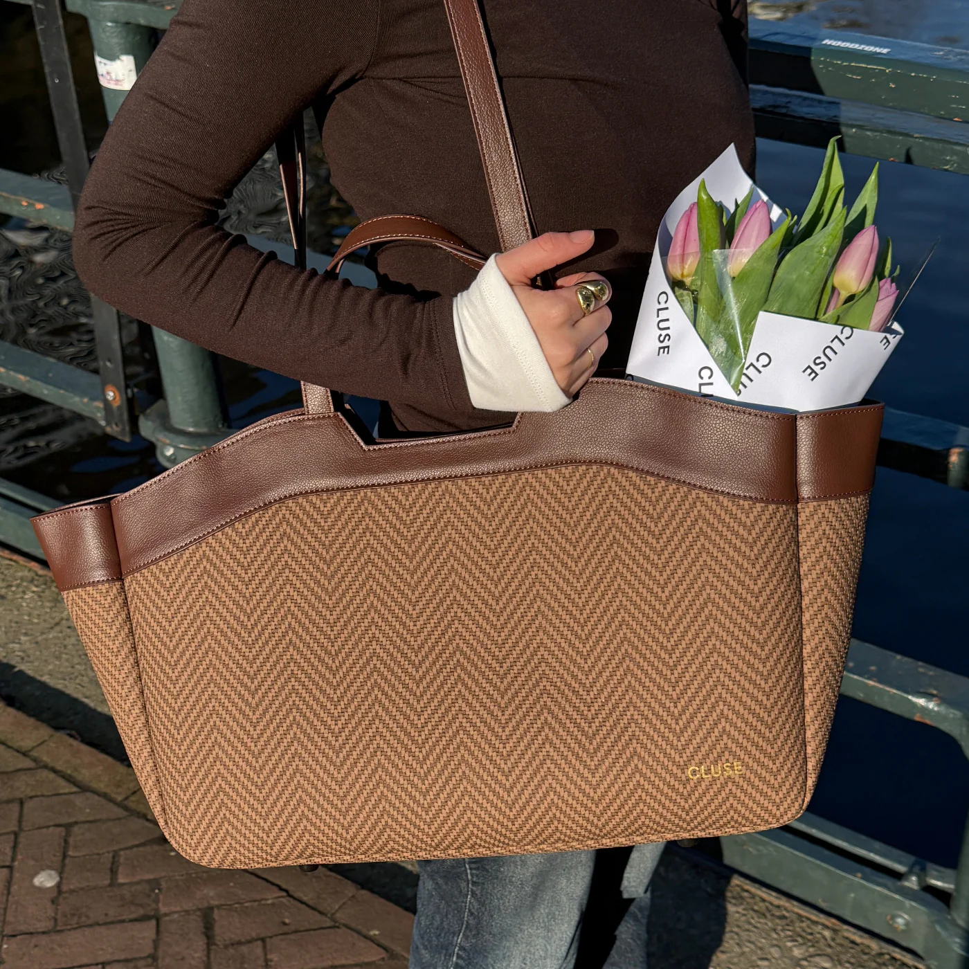 Tote Bag, Textured Tan Colour - Image 8
